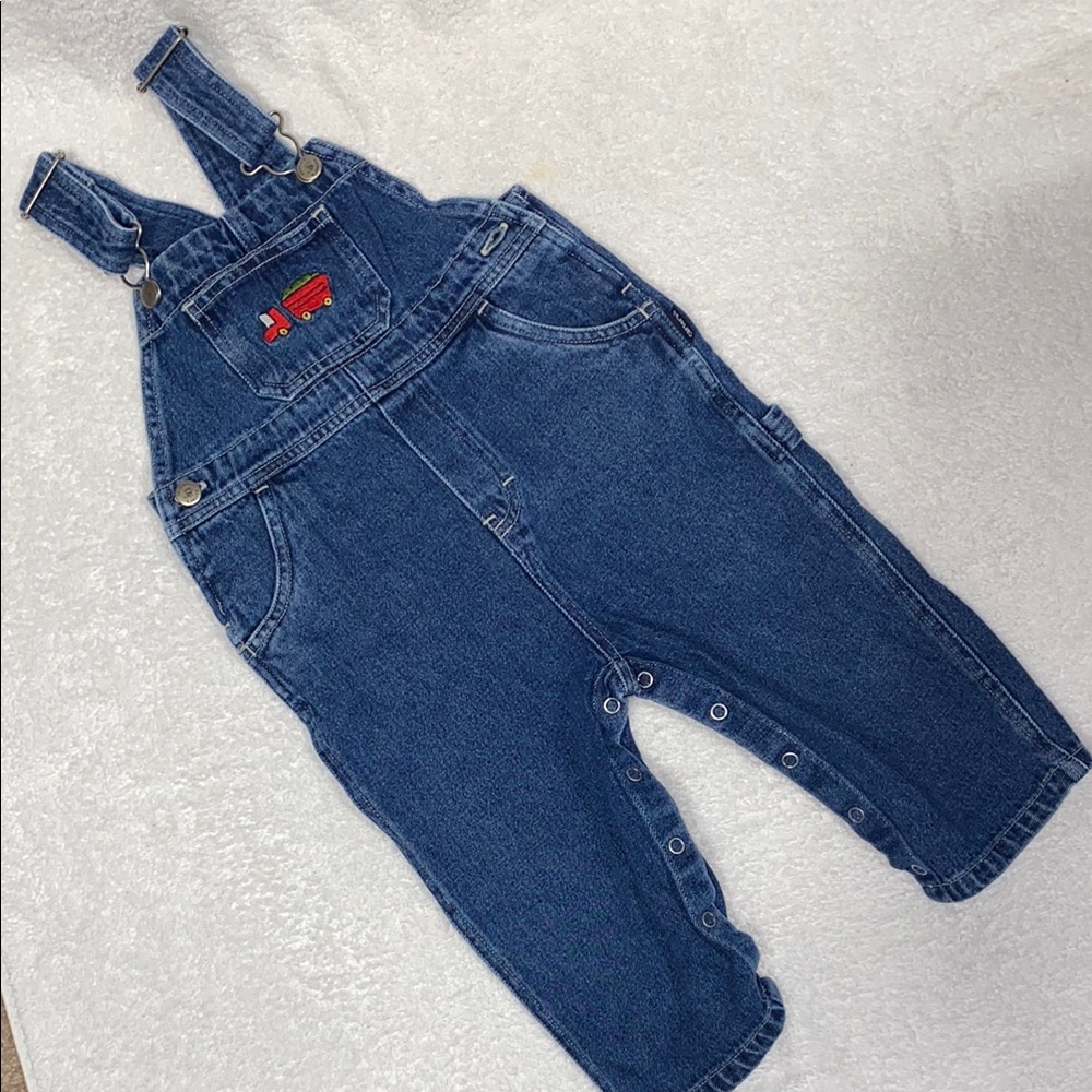 Vintage Carter's Blue Denim Overalls with Adjustable Straps red truck 2t